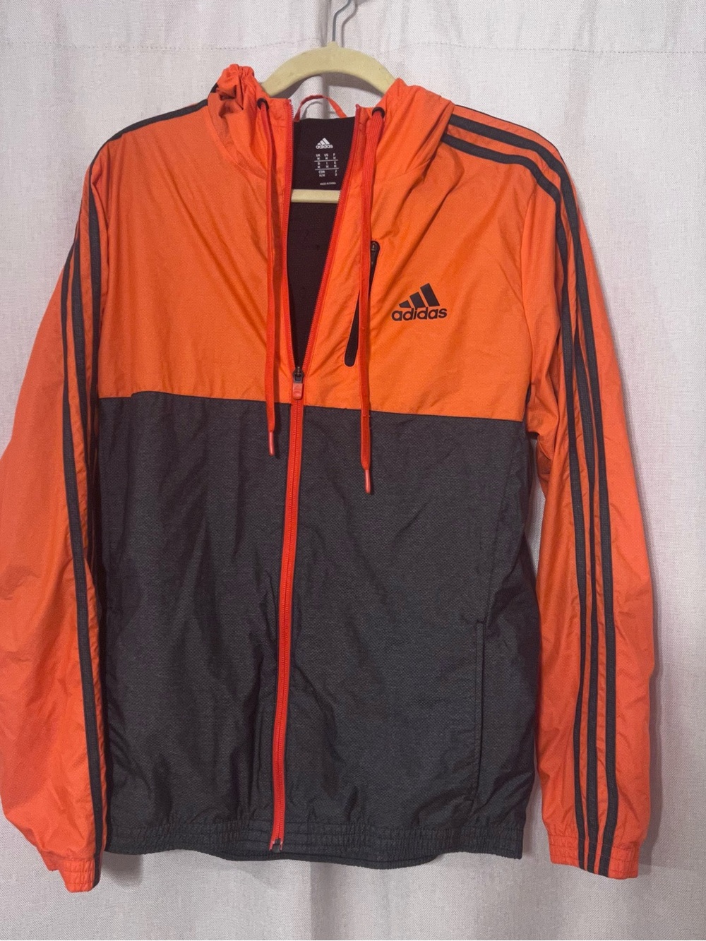 adidas Orange and Charcoal Hooded Windbreaker Jacket
